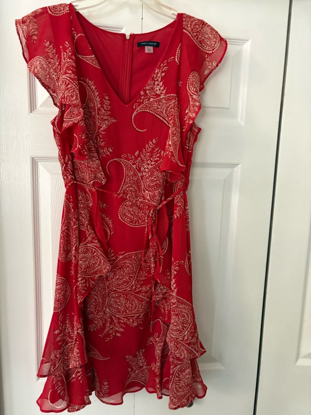 Tommy Hilfiger Red Paisley Ruffle Mini Dress - Picture 2 of 16